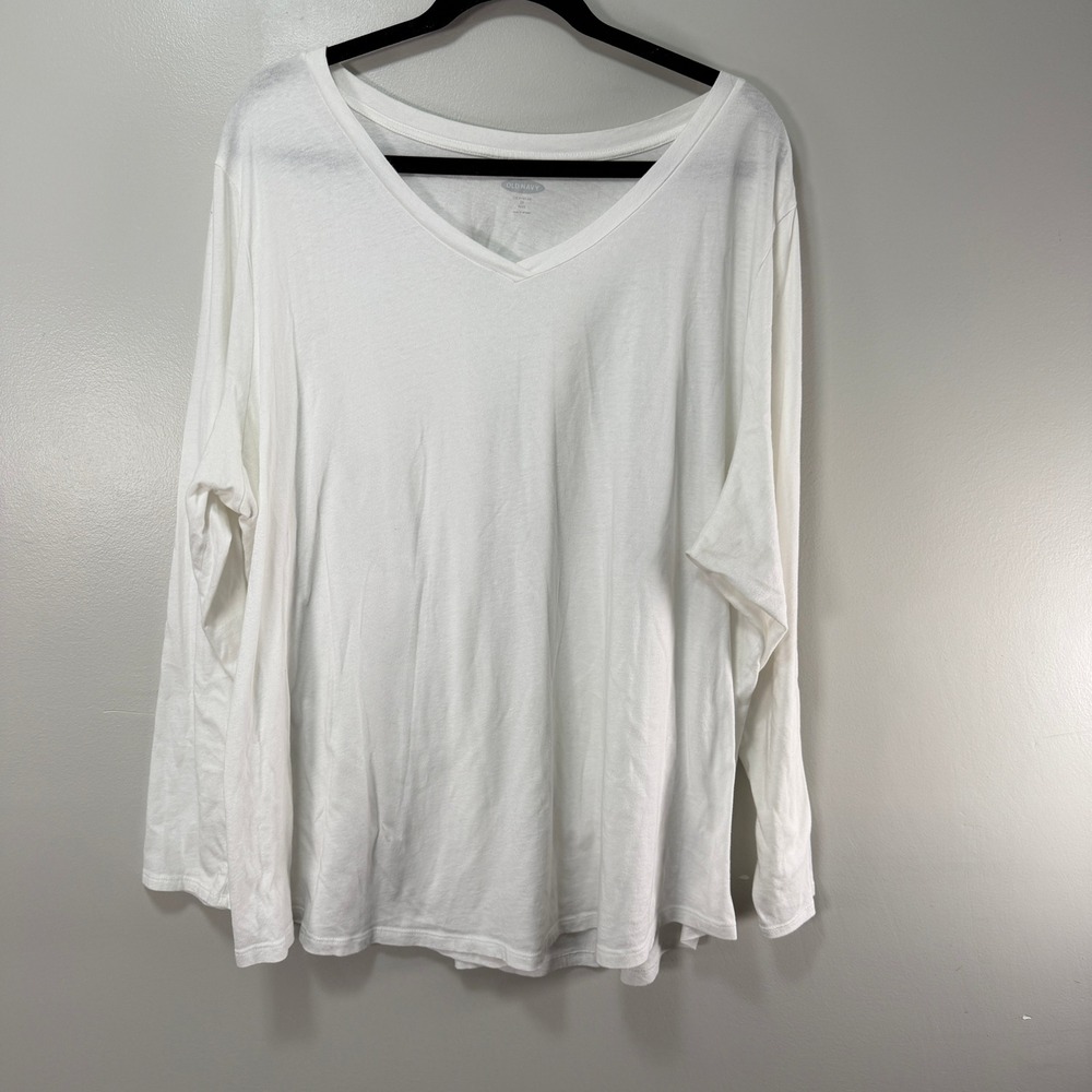 Old Navy Womens 3X White soft Cotton V-Neck Long Sleeve T-Shirt for Layering